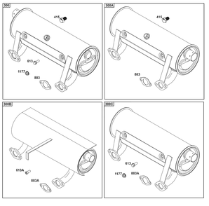 Engine Mounted Below Deck Mufflers Diagram and Parts List for 40,44&49  Briggs and Stratton Engine